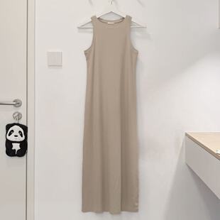 日系单 显身材修饰连衣裙女 简约百搭螺纹背心设计无袖