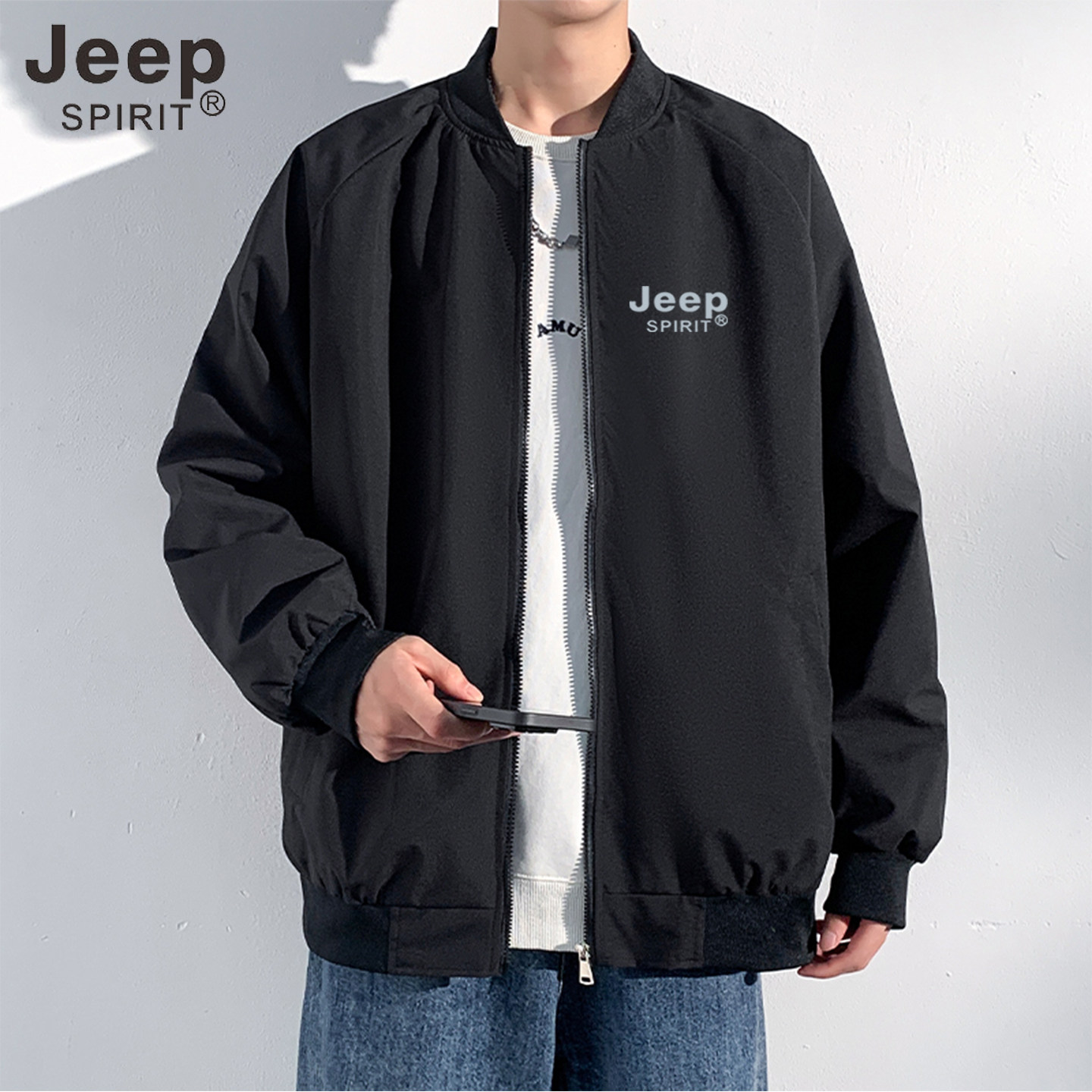 JEEP SPIRIT春秋棒球领夹克宽松休闲情侣飞行员外套百搭团购定制图片