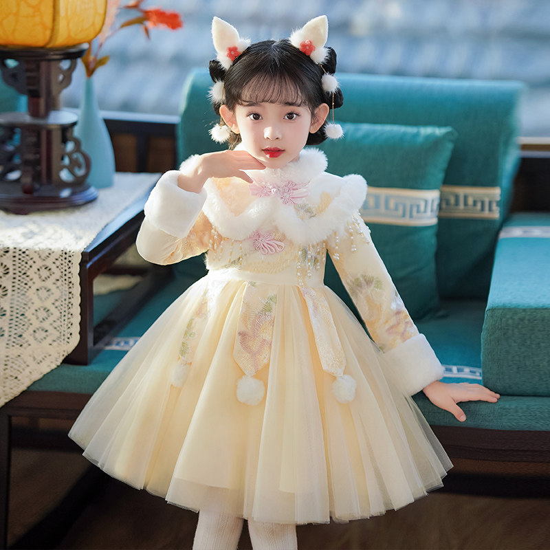 加绒加厚秋冬女童拜年服唐装