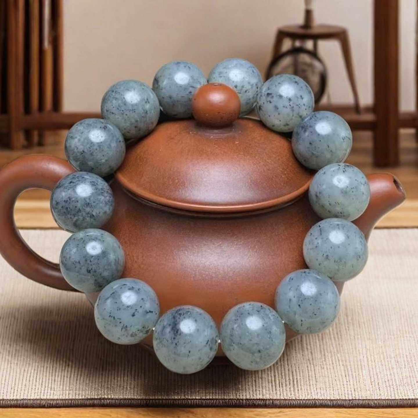 天然新疆和田玉手链正品青花籽料圆珠手串手链男款玉手链手串包邮