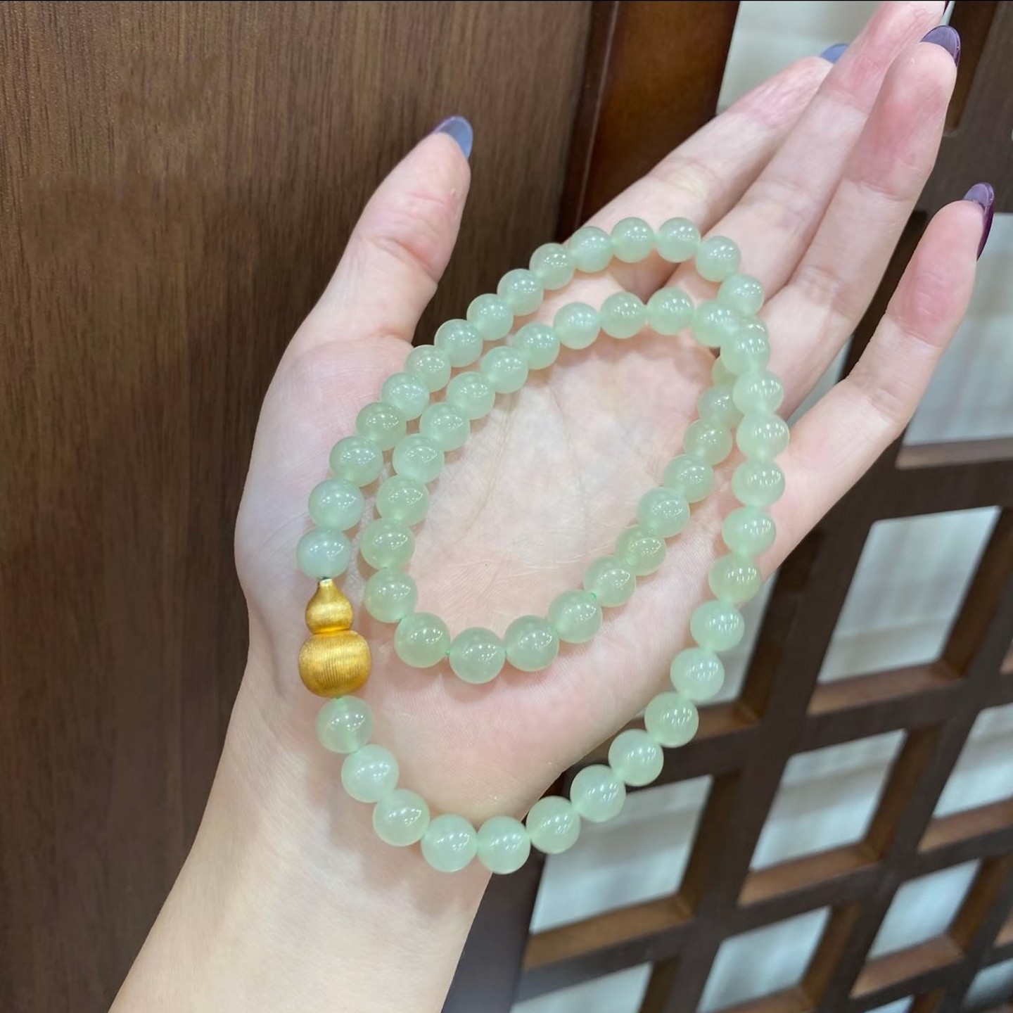 精品浅绿色圆珠项链玉珠链女款