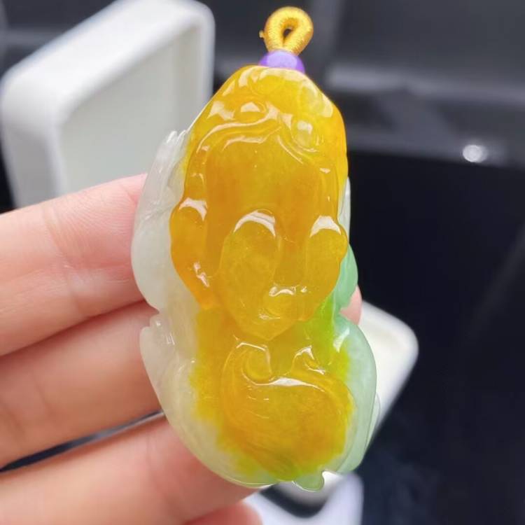 缅甸翡翠貔貅吊坠冰糯种黄翡翡翠处理招财貔貅挂件男女款玉坠吊坠
