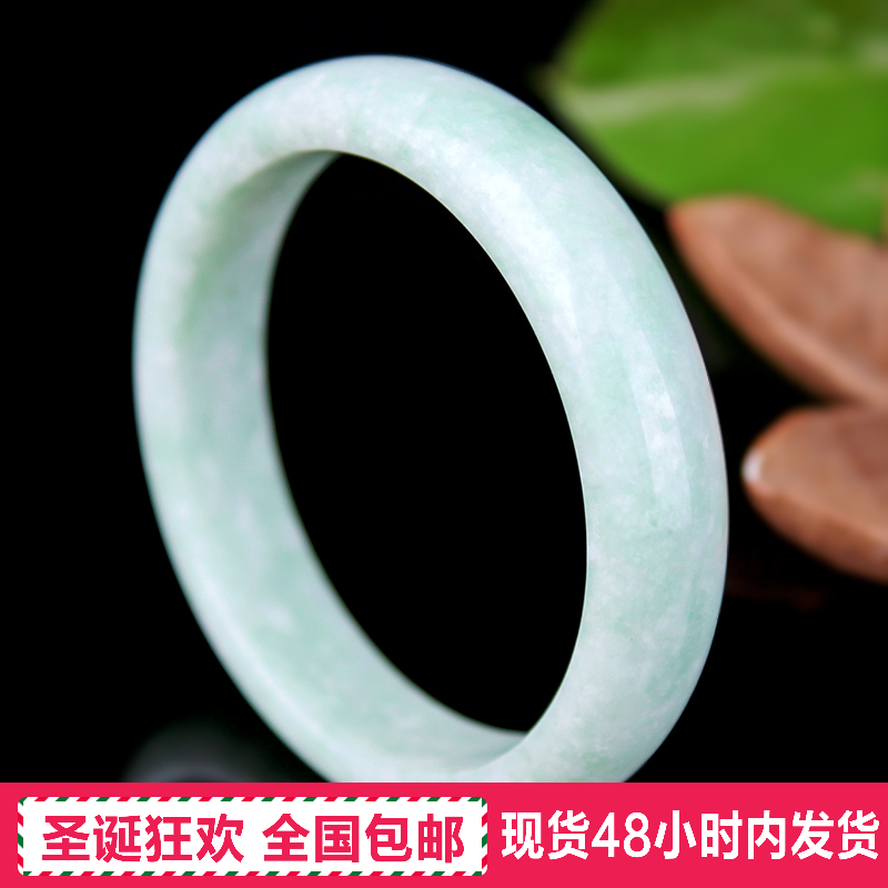缅甸天然绿飘花翡翠色玉石A货手镯女款贵州翠石英岩玉器 玉镯包邮