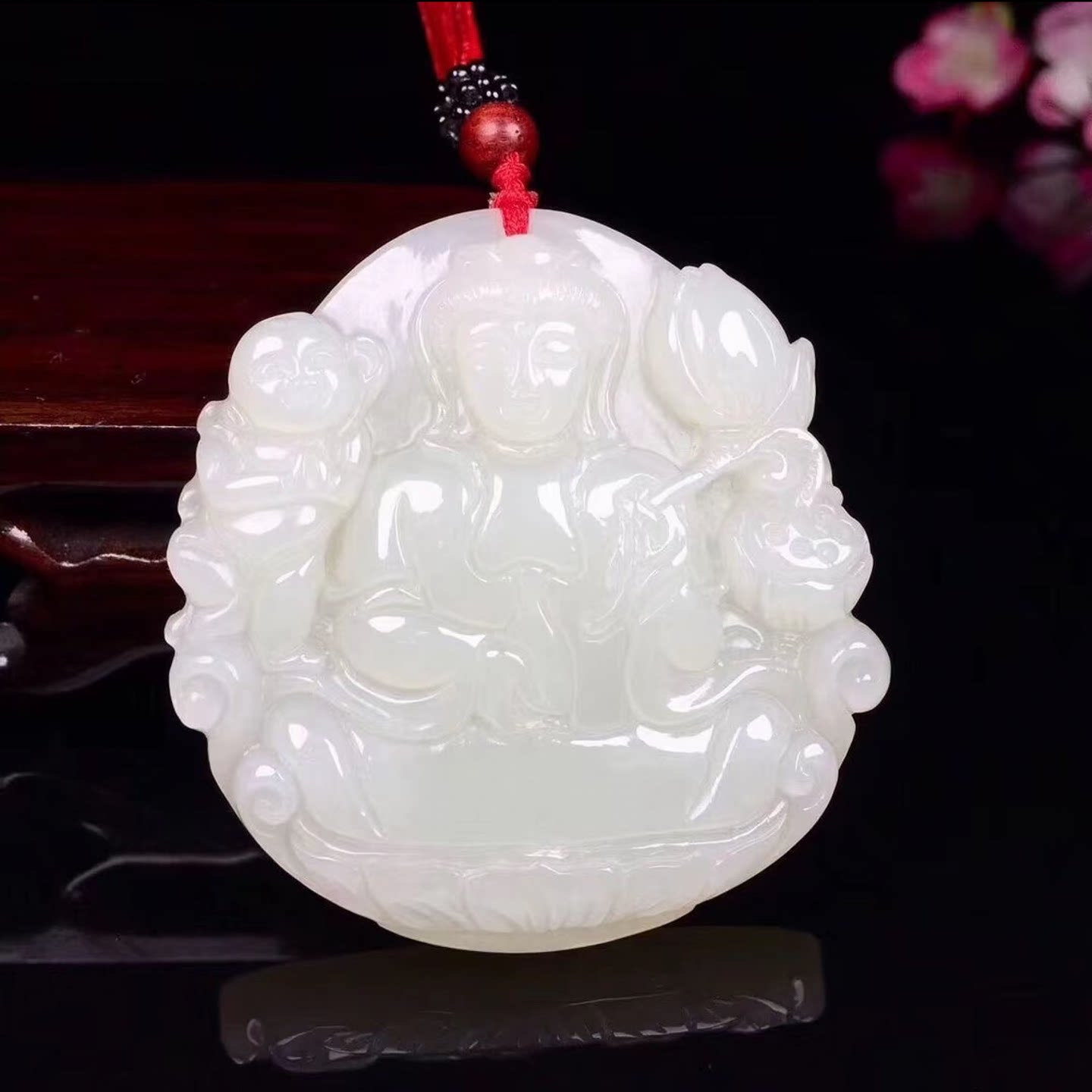 天然正品和田玉送子观音吊坠