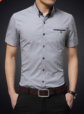 夏天灰色衬衣男短袖结婚服伴郎西装称衫半袖兄弟团休闲衬衫上衣村