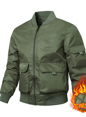 军绿色男士飞行夹克秋冬款加棉加厚保暖棒球领立领圆领高级感茄克