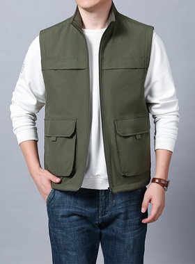 军绿色男士马甲户外外套薄款春秋季休闲多袋坎肩钓鱼背心轻薄马夹