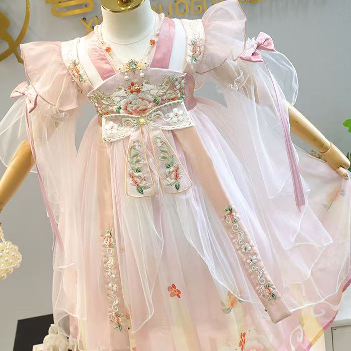 女童夏季薄款渐变刺绣汉服公主裙