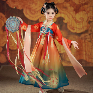 汉服女童2024新款春夏超仙中国风敦煌飞天唐装儿童大唐公主演出服