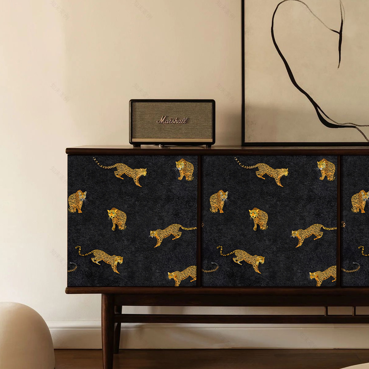 复古豹子家具翻新贴纸自粘柜子移门装饰遮丑墙纸衣柜老式木柜改造,家居饰品,软装墙贴,淘宝优惠券,粉丝福利购,淘宝优惠卷