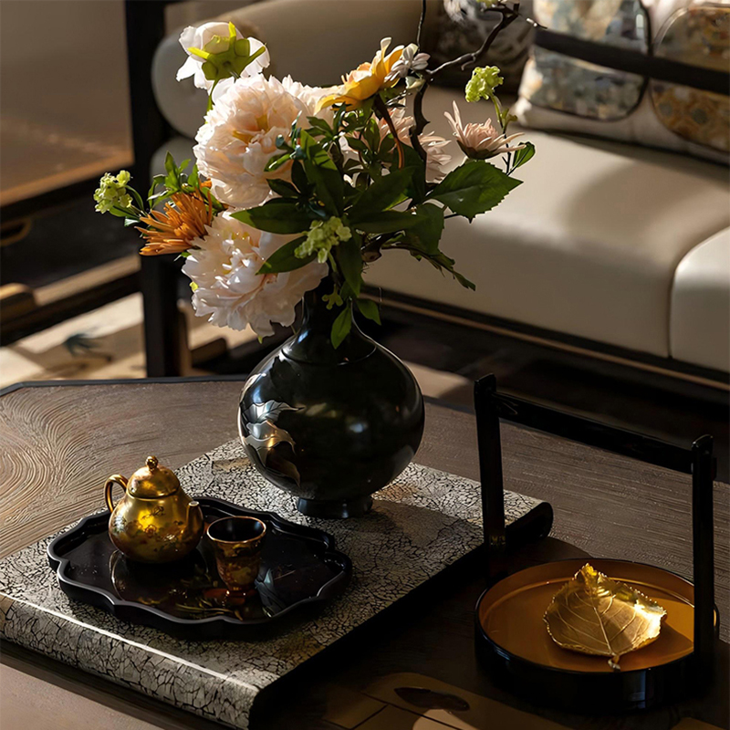 新中式茶几摆件组合客厅宋代美学陈列样板间装饰品软装花艺茶具