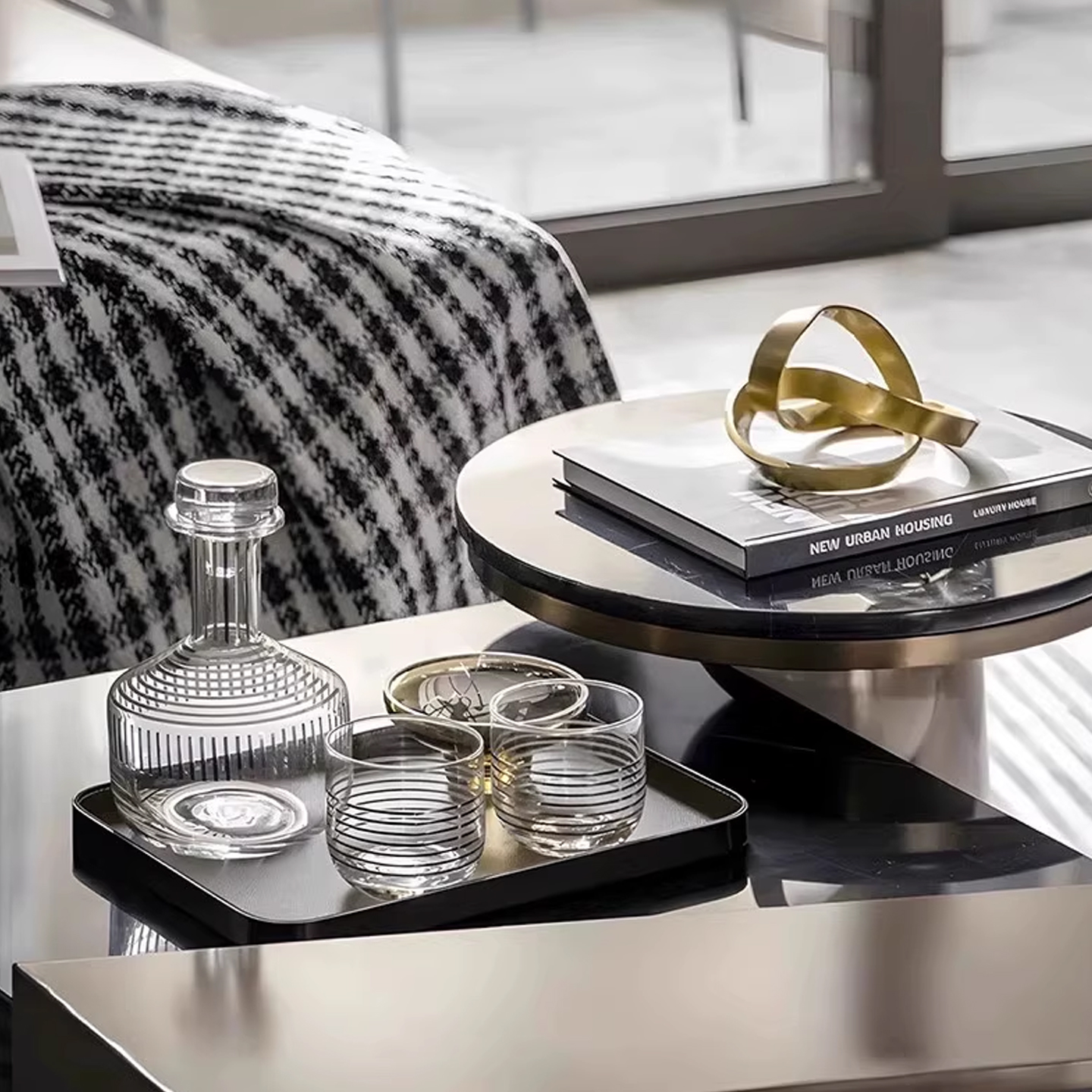 现代意式轻奢金色几何摆件果盘