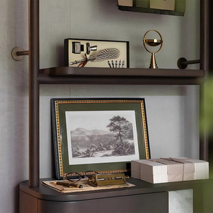 书房书柜摆件中古风高级感轻奢风样板间售楼处背景柜壁柜软装 组合