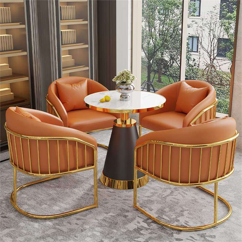 轻奢沙发椅咖啡厅接待会客休闲卡座美容院售楼处酒店洽谈桌椅组合