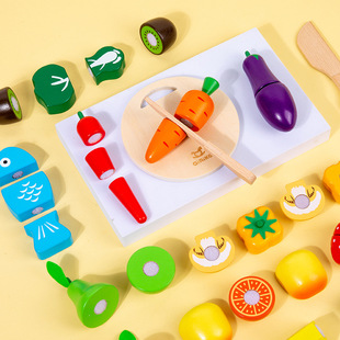 木制儿童过家家切水果蔬菜切切看玩具仿真小刀菜板厨房宝宝切切