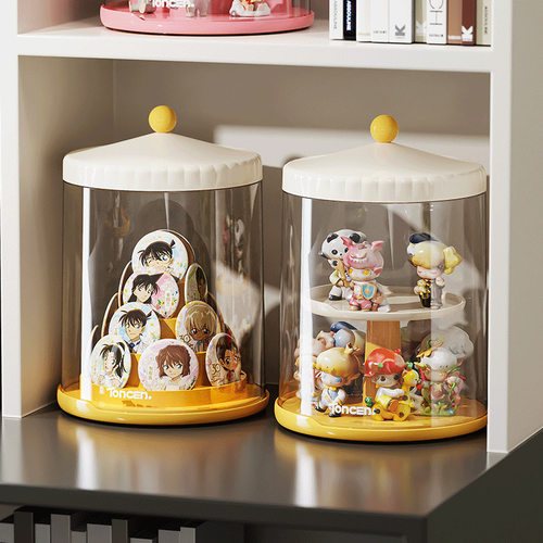 泡泡玛特手办防尘展示柜阶梯旋转吧唧盲盒收纳娃娃公仔桌面收纳架