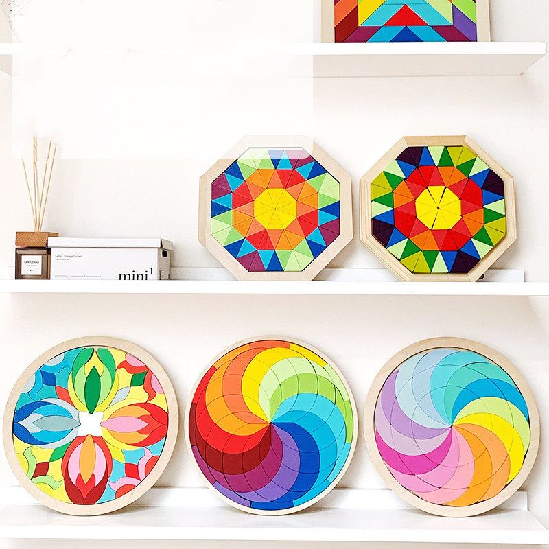 大号彩虹积木儿童早教趣味七巧板大圆盘百变造型拼图益智玩具
