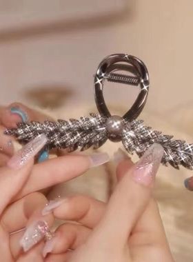 黑色轻奢麦穗发夹头饰女后脑勺合金盘发抓夹高级感精致鲨鱼夹发卡