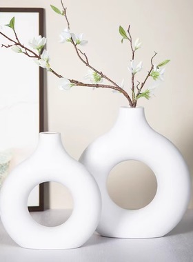 ins甜甜圈仿陶瓷花瓶仿真花花器北欧风创意家居客厅装饰餐桌摆件