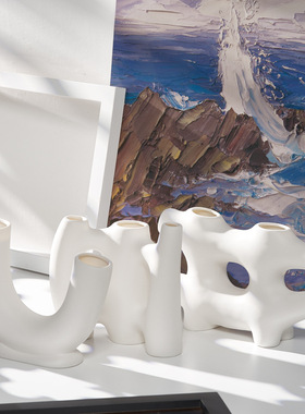 ins北欧白色陶瓷创意简约现代干花花瓶家居装饰客厅水培插花摆件