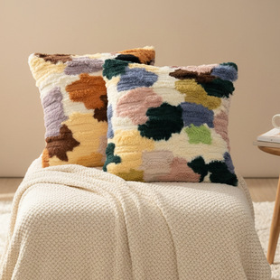 软糯毛绒彩色抱枕北欧ins沙发撞色靠垫民宿客厅卧室靠枕装 饰创意