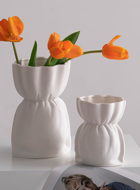 北欧白色创意陶瓷装饰干花仿真花花瓶家居摆件客厅插花花器