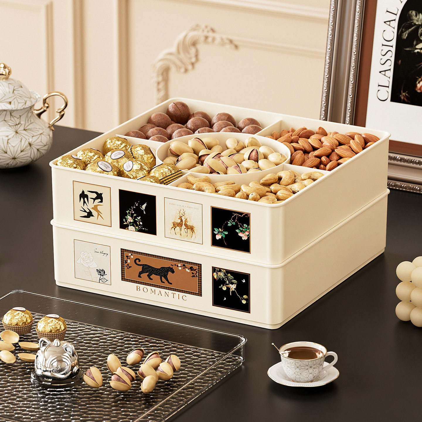 桌面干果收纳盒分格高级感轻奢零食果盘客厅茶几坚果糖果干果盘,收纳整理,其他收纳盒,淘宝优惠券,粉丝福利购,淘宝优惠卷