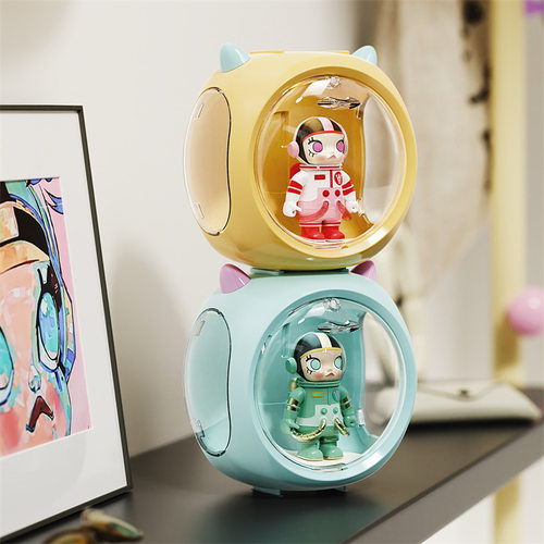 太空舱手办泡泡玛特展示盒防尘透明萌趣收纳盒公仔玩偶摆件手办柜
