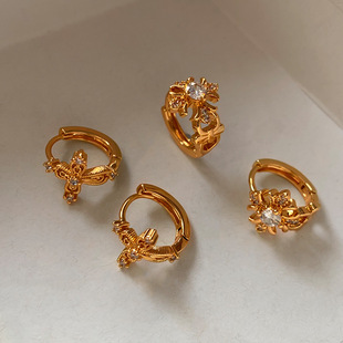 2026年爆款 精致微镶锆石十字架耳扣耳钉女轻奢小众高级感耳环耳饰