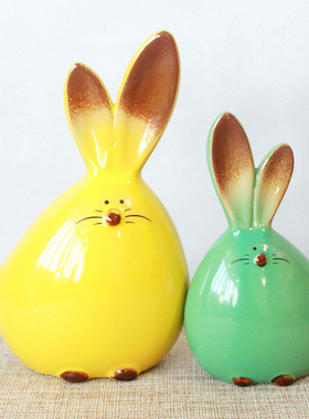 新中式陶瓷长耳兔摆件现代简约家居装饰摆设陶瓷兔子软装饰品2129