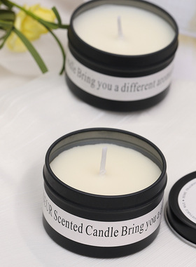 黑罐木芯香薰蜡烛大豆蜡浪漫无烟香氛蜡婚礼布置黑色铁罐香薰蜡烛