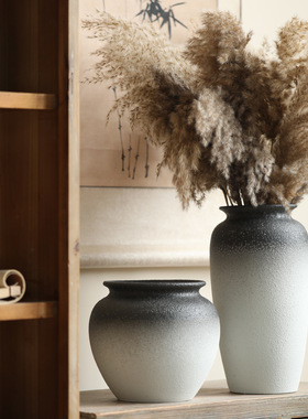 景德镇中式陶瓷花瓶复古怀旧粗陶花器家居客厅书房台面装饰品摆件