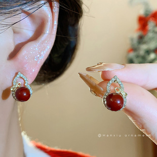 银针镶钻葫芦树脂耳钉简约时尚 耳饰轻奢高级感 气质百搭耳环新中式