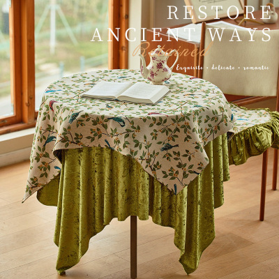 美式轻奢风圆桌桌布高级感绿色纱花边盖布2025新款家用圆桌台盖布
