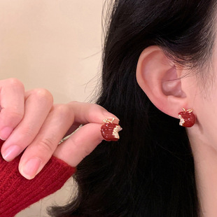 银针滴油锆石苹果耳钉甜美精致优雅气质高级感耳环轻奢小众耳饰女