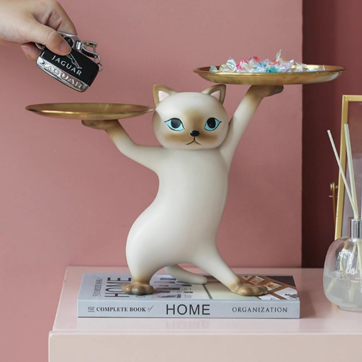 创意卡通沙雕妖娆猫摆件客厅玄关钥匙收纳桌面托盘乔迁新居礼物,家居饰品,落地摆件,淘宝优惠券,粉丝福利购,淘宝优惠卷