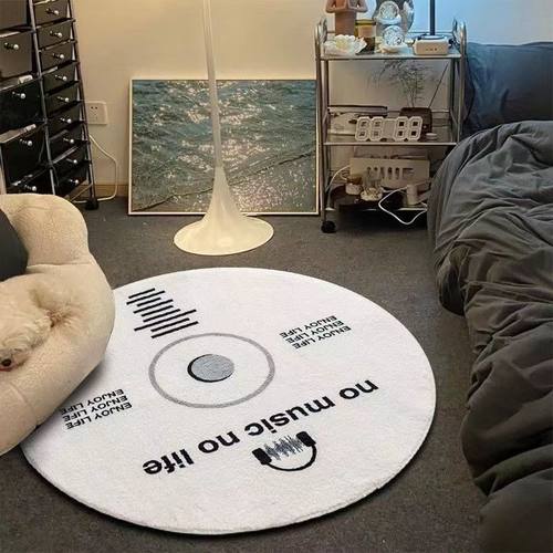 创意趣味唱片圆形仿羊绒地垫客厅茶几防滑耐脏地毯入户门防尘脚垫