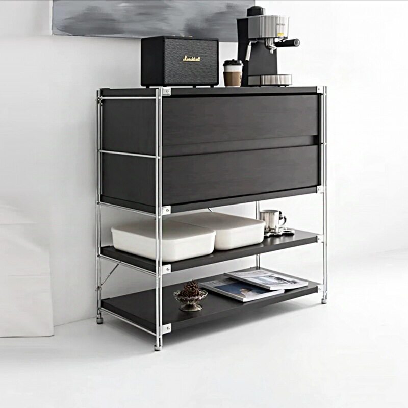 双抽不锈钢餐边柜厨房置物架茶水咖啡机储物收纳柜带书柜移动便捷