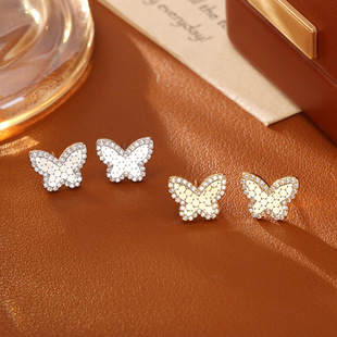 高级感碎冰冰蝴蝶耳钉925银针时尚 清新甜美气质耳饰女网红风饰品