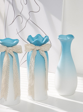 蓝色渐变北欧简约陶瓷干花花瓶水养创意客厅家居装饰插花摆件