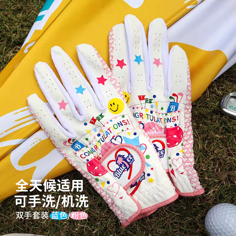 日本Blueteegolf高尔夫手套轻薄透气女生运动手套防滑耐磨双手