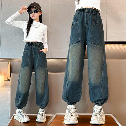 牛仔裤休闲宽松束脚裤口袋裤子