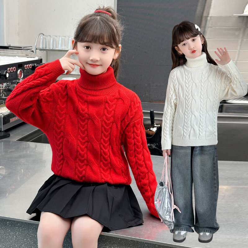 女童高领加厚毛衣秋冬新款儿童打底衫麻花女孩加绒针织衫红色线衣,童装/婴儿装/亲子装,毛衣/针织衫,淘宝优惠券,粉丝福利购,淘宝优惠卷