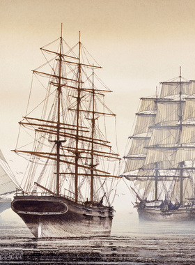 一帆风顺扬帆帆船船只渔船文艺怀旧复古海报办公室客厅装饰画168C