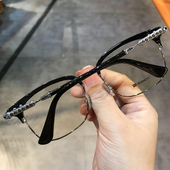 简丹萝心潮百搭眼镜框复古超轻钛架时尚 大框半框眉毛防蓝光配近视