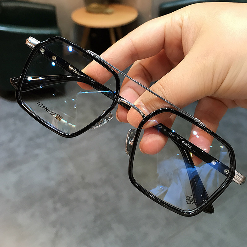 简丹萝心潮百搭眼镜框男女复古双梁钛架超轻大脸加宽配近视眼镜架