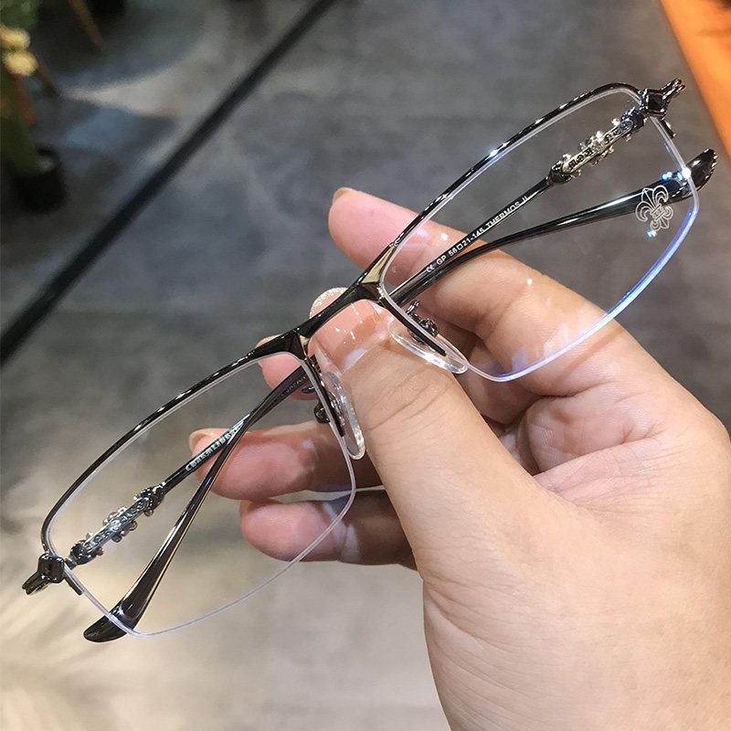 简丹萝心潮百搭商务半框眼镜框复古金丝男女防蓝光近视变色平光镜