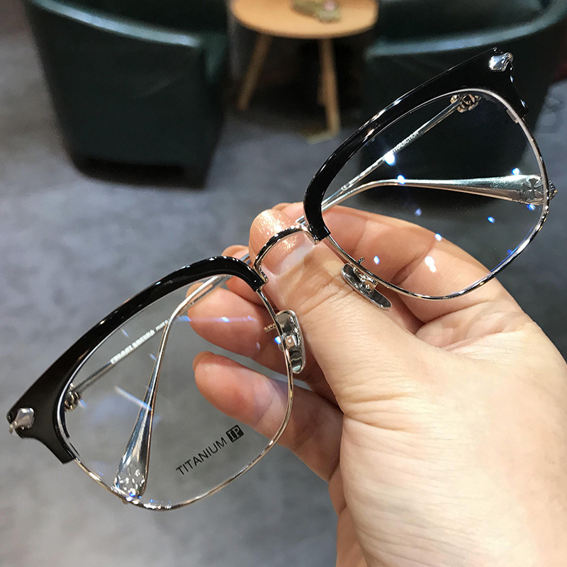 简丹克罗心潮百眼镜架半框纯钛