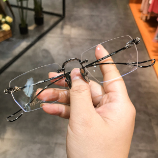 简丹萝心潮百搭近视眼镜框男女钛架超轻无框打孔防蓝光变色眼镜架