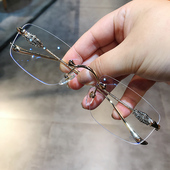 简丹萝心眼镜框男女无框打孔复古眼镜框方正男士 商务超轻镜架平光